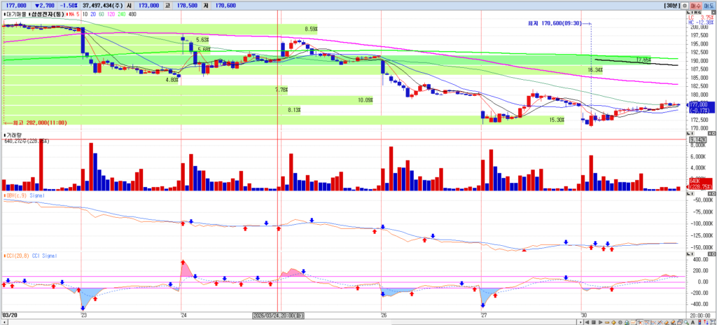 주도주 30분봉 지지 여부